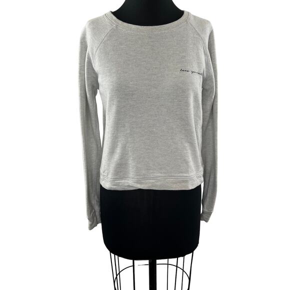 FOR THE REPUBLIC Gray Cotton Blend Round Neck "Love Yourself" Sweatshirt Size XS - Picture 1 of 7